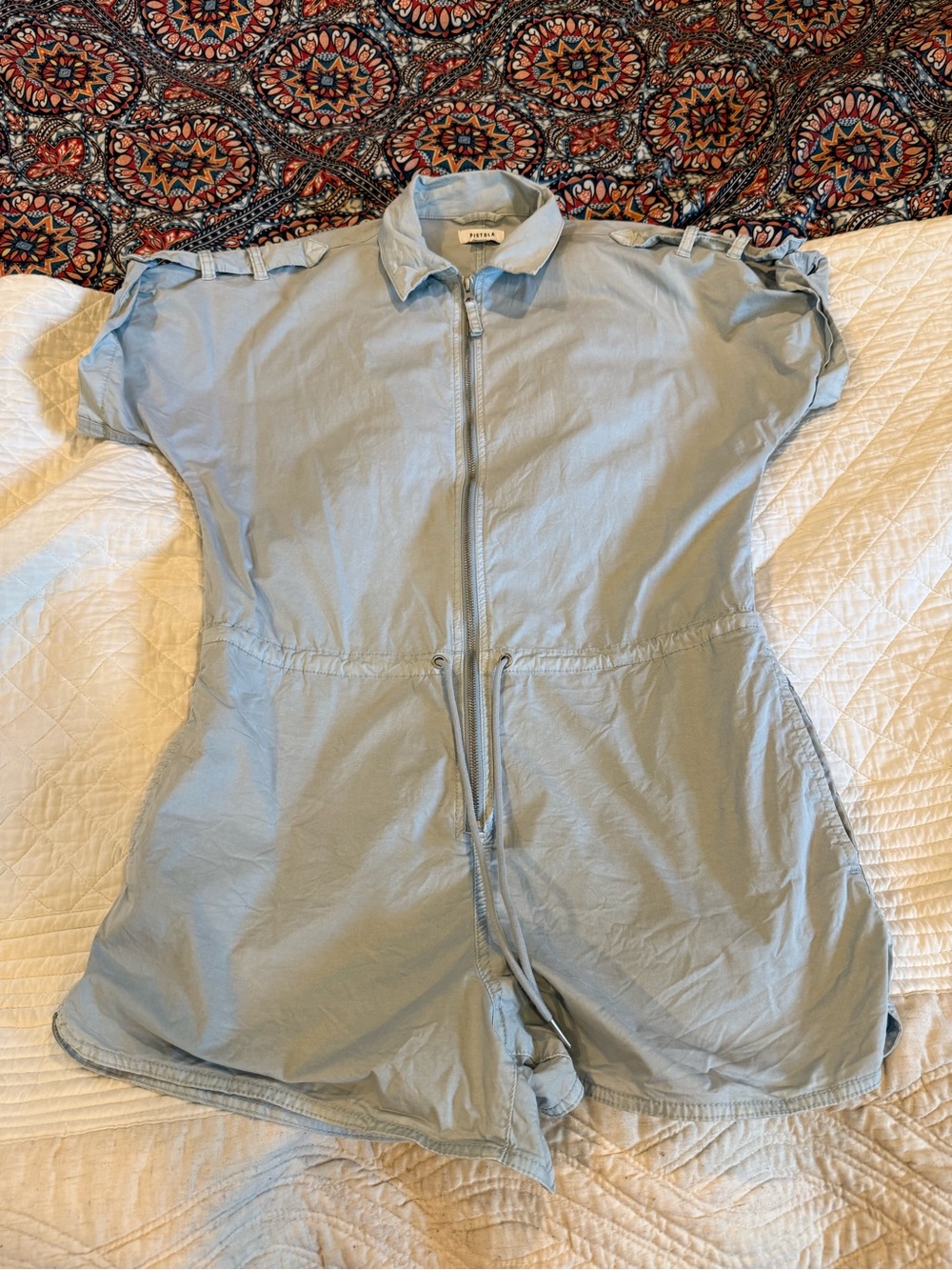 Pistola Light Blue Short Sleeve Zip Romper